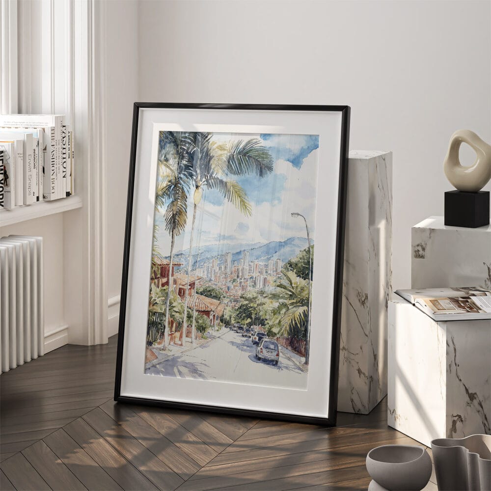 03 - Medellin Colombia Watercolor Art - Digital Downloads - Frame Standing on floor.jpg 03 - Medellin Colombia Watercolor Art - Digital Downloads - Frame Standing on floor.jpg