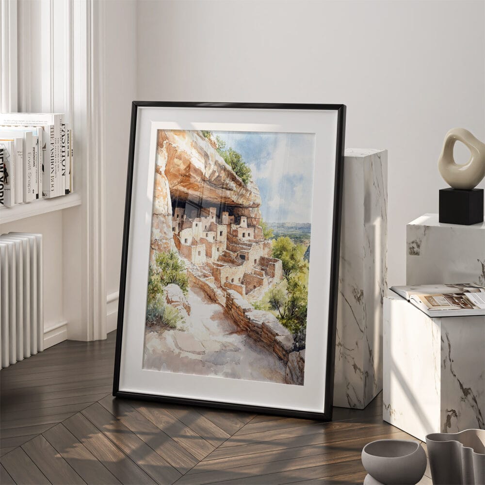03 - Mesa Verde National Park Watercolor Art - Digital Downloads - Frame Standing on floor.jpg 03 - Mesa Verde National Park Watercolor Art - Digital Downloads - Frame Standing on floor.jpg