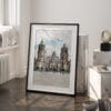 03 - Mexico Metropolitan Cathedral Watercolor Art - Digital Downloads - Frame Standing on floor.jpg