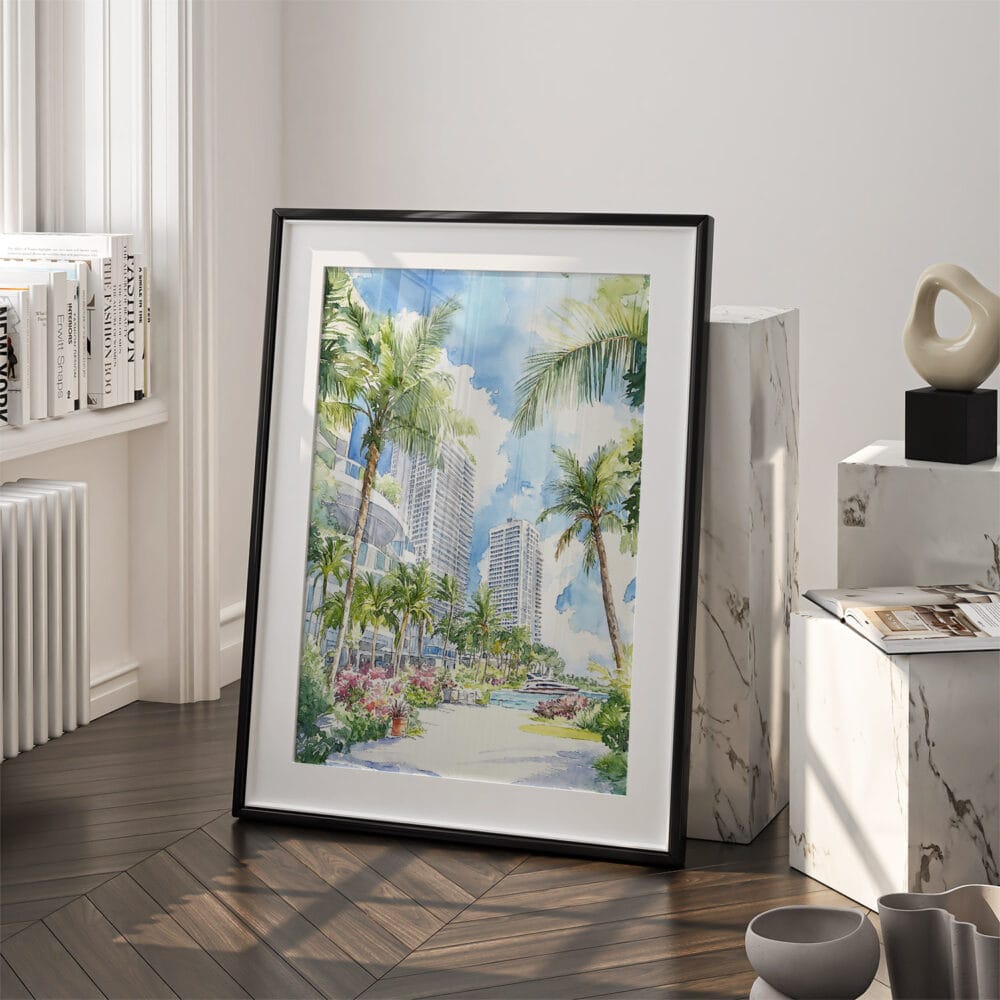 03 - Miami Beach Watercolor Art - Digital Downloads - Frame Standing on floor.jpg 03 - Miami Beach Watercolor Art - Digital Downloads - Frame Standing on floor.jpg