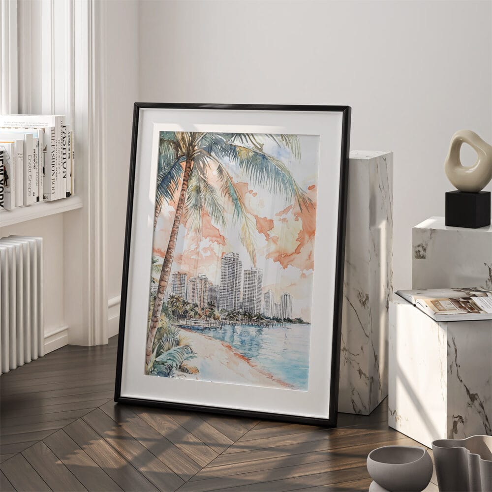 03 - Miami Florida Sunset Watercolor Art - Digital Downloads - Frame Standing on floor.jpg 03 - Miami Florida Sunset Watercolor Art - Digital Downloads - Frame Standing on floor.jpg