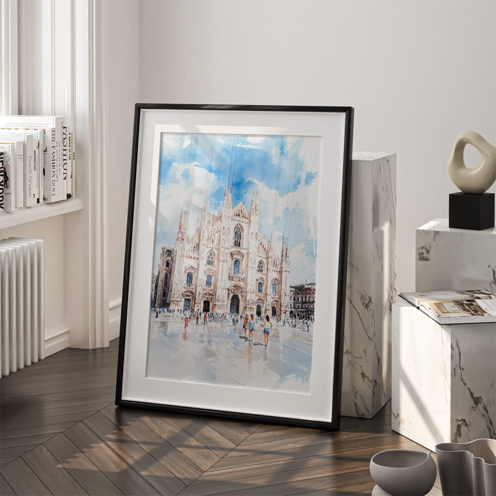 03 - Milano Italy Watercolor Art - Digital Downloads - Frame Standing on floor.jpg 03 - Milano Italy Watercolor Art - Digital Downloads - Frame Standing on floor.jpg