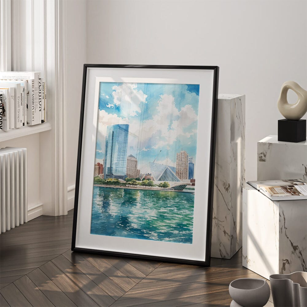 03 - Milwaukee Skyline Watercolor Art - Digital Downloads - Frame Standing on floor.jpg 03 - Milwaukee Skyline Watercolor Art - Digital Downloads - Frame Standing on floor.jpg