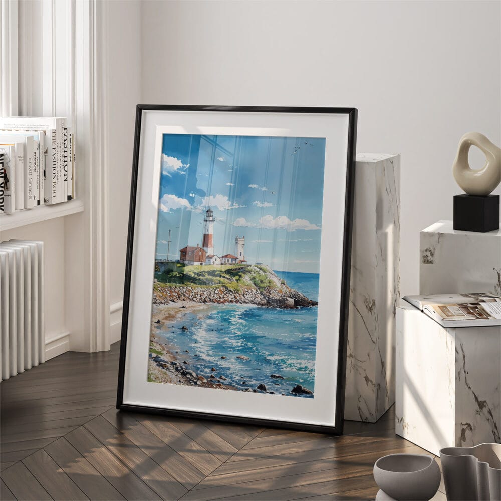 03 - Montauk lighthouse Long Island Watercolor Art - Digital Downloads - Frame Standing on floor.jpg 03 - Montauk lighthouse Long Island Watercolor Art - Digital Downloads - Frame Standing on floor.jpg