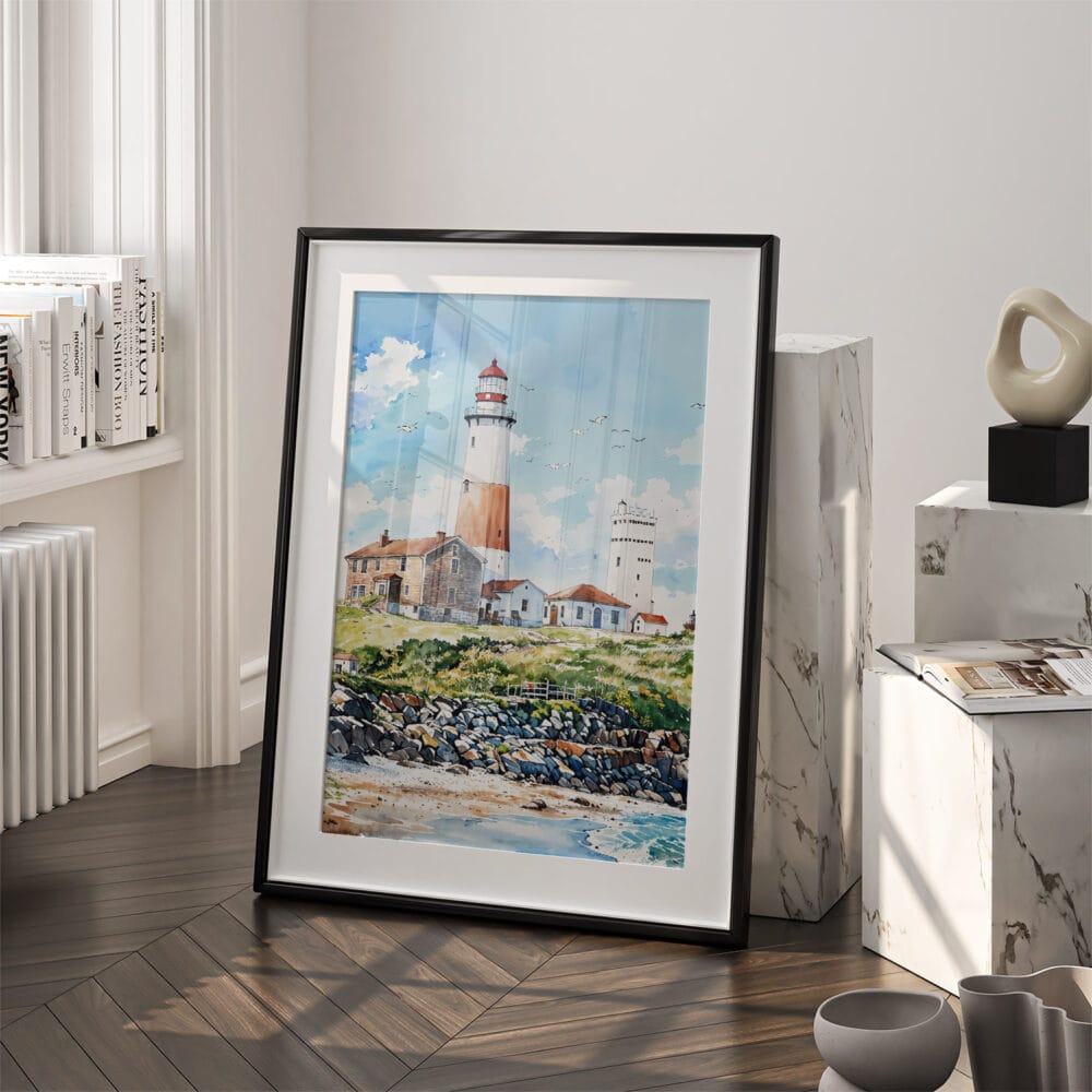 03 - Montauk lighthouse Watercolor Art - Digital Downloads - Frame Standing on floor.jpg 03 - Montauk lighthouse Watercolor Art - Digital Downloads - Frame Standing on floor.jpg