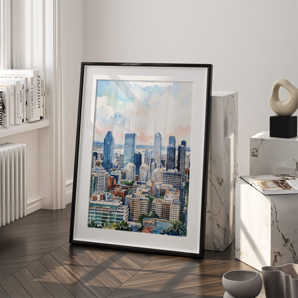03 - Montreal Skyline Watercolor Art - Digital Downloads - Frame Standing on floor.jpg 03 - Montreal Skyline Watercolor Art - Digital Downloads - Frame Standing on floor.jpg
