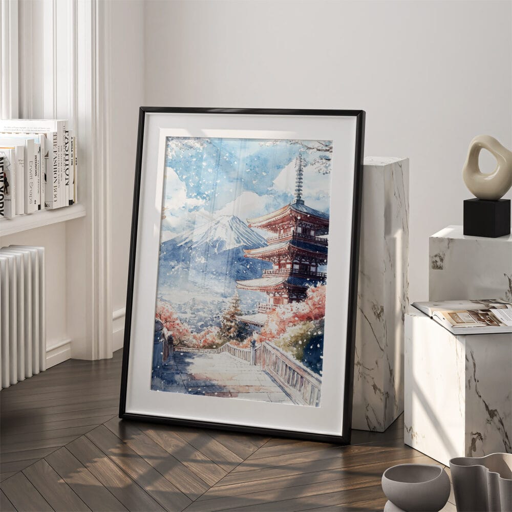 03 - Mount Fuji and Pagoda Watercolor Art - Digital Downloads - Frame Standing on floor.jpg 03 - Mount Fuji and Pagoda Watercolor Art - Digital Downloads - Frame Standing on floor.jpg