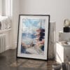 03 - Mount Fuji and Pagoda Watercolor Art - Digital Downloads - Frame Standing on floor.jpg