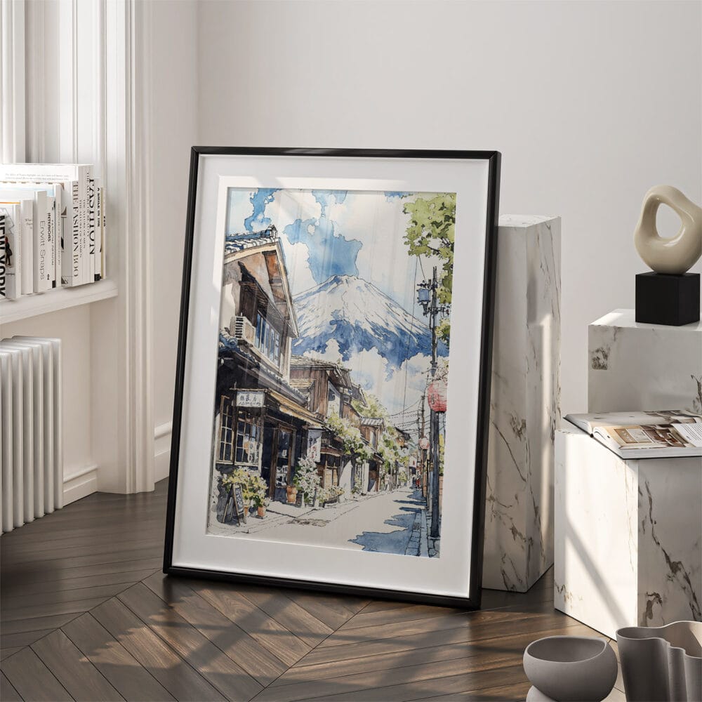 03 - Mount Fuji and Village Watercolor Art - Digital Downloads - Frame Standing on floor.jpg 03 - Mount Fuji and Village Watercolor Art - Digital Downloads - Frame Standing on floor.jpg