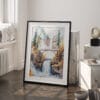 03 - Multnomah Falls Watercolor Art - Digital Downloads - Frame Standing on floor.jpg