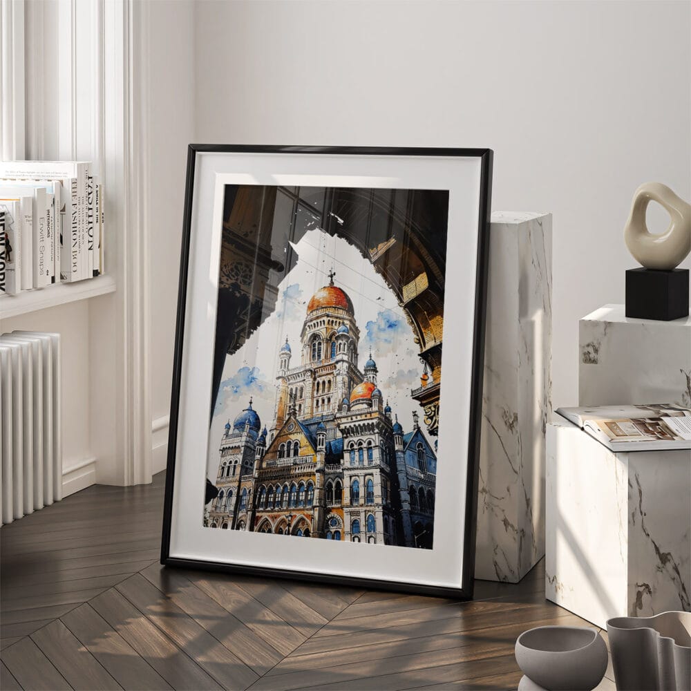 03 - Mumbai BMC Building Watercolor Art - Digital Downloads - Frame Standing on floor.jpg 03 - Mumbai BMC Building Watercolor Art - Digital Downloads - Frame Standing on floor.jpg