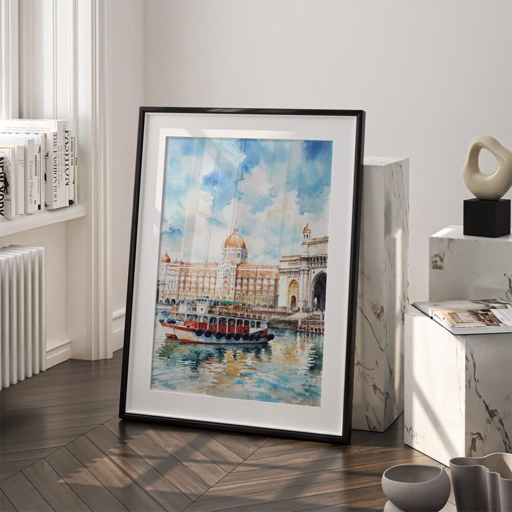 03 - Mumbai Taj Mahal Palace Watercolor Art - Digital Downloads - Frame Standing on floor.jpg 03 - Mumbai Taj Mahal Palace Watercolor Art - Digital Downloads - Frame Standing on floor.jpg