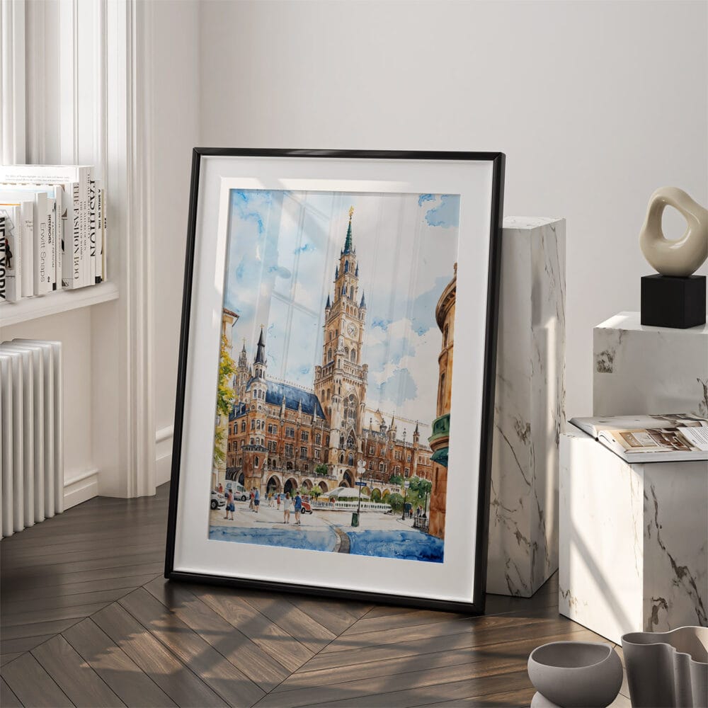 03 - Munich Marienplatz Watercolor Art - Digital Downloads - Frame Standing on floor.jpg 03 - Munich Marienplatz Watercolor Art - Digital Downloads - Frame Standing on floor.jpg