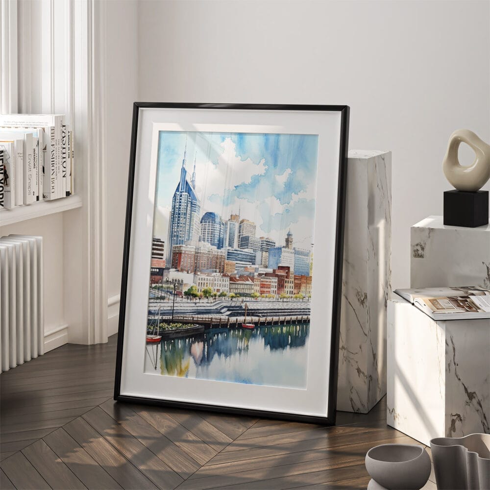 03 - Nashville Skyline Watercolor Art - Digital Downloads - Frame Standing on floor.jpg 03 - Nashville Skyline Watercolor Art - Digital Downloads - Frame Standing on floor.jpg