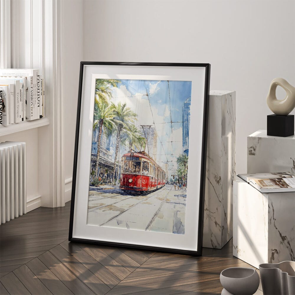 03 - New Orleans Canal Street Watercolor Art - Digital Downloads - Frame Standing on floor.jpg 03 - New Orleans Canal Street Watercolor Art - Digital Downloads - Frame Standing on floor.jpg