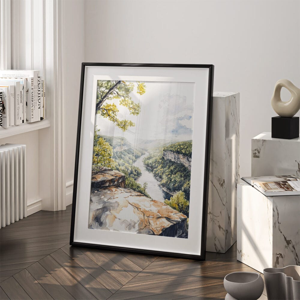 03 - New River Gorge Watercolor Art - Digital Downloads - Frame Standing on floor.jpg 03 - New River Gorge Watercolor Art - Digital Downloads - Frame Standing on floor.jpg