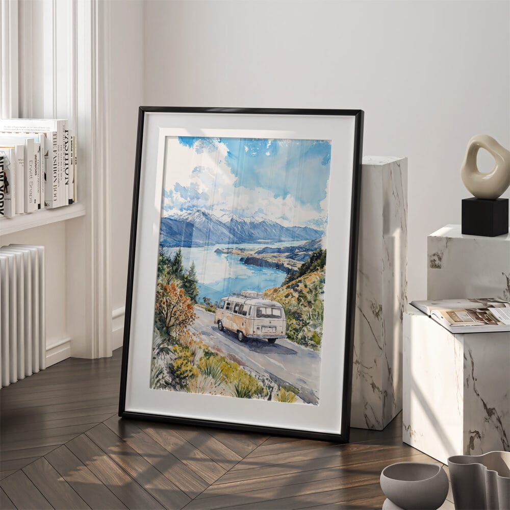 03 - New Zealand Queenstown Watercolor Art - Digital Downloads - Frame Standing on floor.jpg 03 - New Zealand Queenstown Watercolor Art - Digital Downloads - Frame Standing on floor.jpg