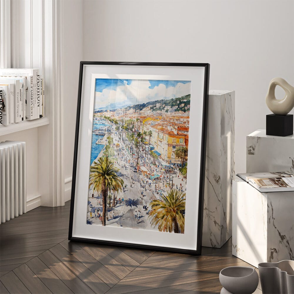 03 - Nice French Riviera Watercolor Art - Digital Downloads - Frame Standing on floor.jpg 03 - Nice French Riviera Watercolor Art - Digital Downloads - Frame Standing on floor.jpg
