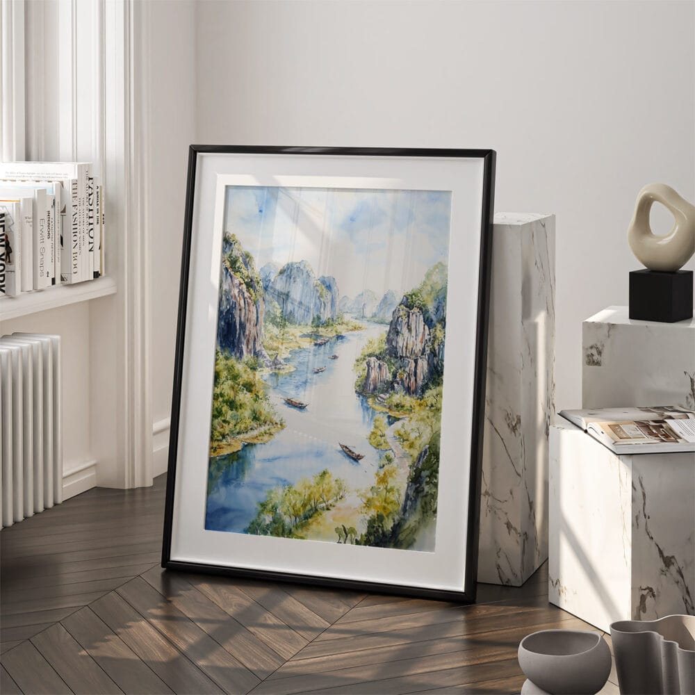 03 - Ninh Binh Watercolor Art - Digital Downloads - Frame Standing on floor.jpg 03 - Ninh Binh Watercolor Art - Digital Downloads - Frame Standing on floor.jpg