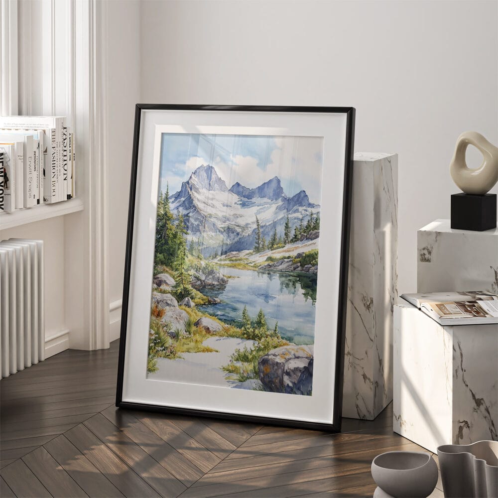 03 - North Cascades National Park Watercolor Art - Digital Downloads - Frame Standing on floor.jpg 03 - North Cascades National Park Watercolor Art - Digital Downloads - Frame Standing on floor.jpg