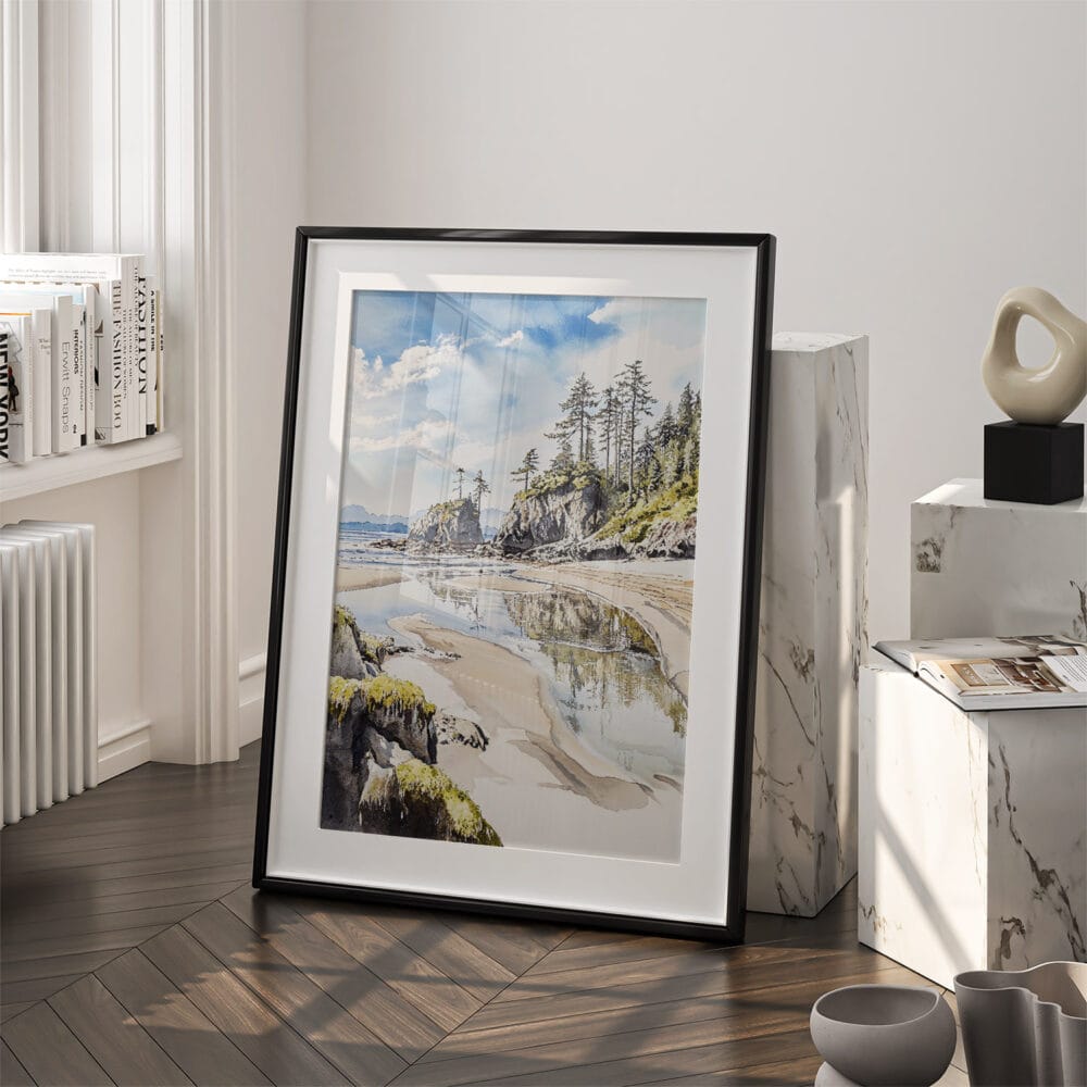 03 - Olympic National Park Rialto Beach Watercolor Art - Digital Downloads - Frame Standing on floor.jpg 03 - Olympic National Park Rialto Beach Watercolor Art - Digital Downloads - Frame Standing on floor.jpg