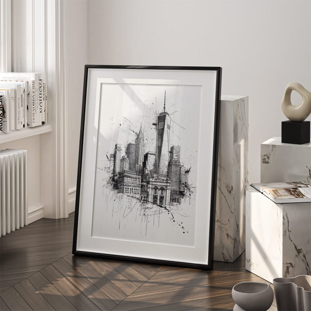 03 - One World Trade Center Pencil Drawing Drawimg Art - Digital Downloads - Frame Standing on floor.jpg 03 - One World Trade Center Pencil Drawing Drawimg Art - Digital Downloads - Frame Standing on floor.jpg