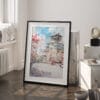 03 - Osaka Castle Japan Watercolor Art - Digital Downloads - Frame Standing on floor.jpg