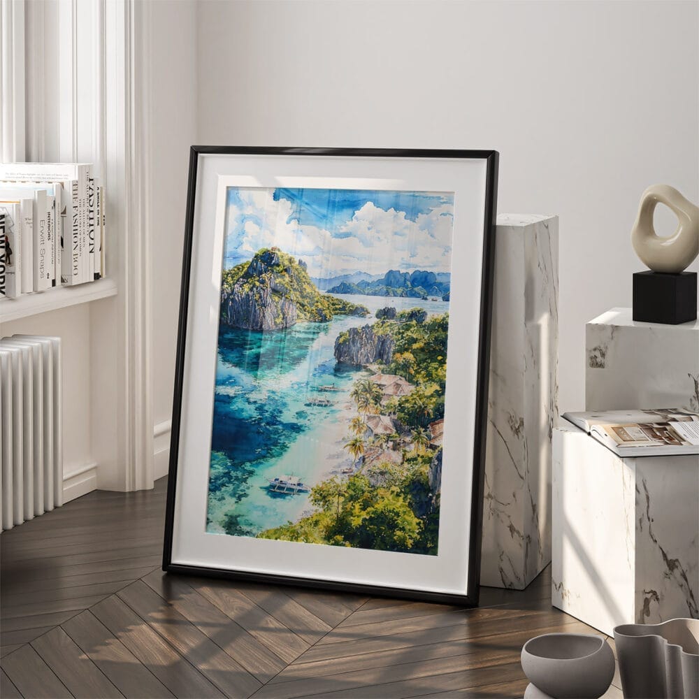 03 - Palawan Philippines Watercolor Art - Digital Downloads - Frame Standing on floor.jpg 03 - Palawan Philippines Watercolor Art - Digital Downloads - Frame Standing on floor.jpg