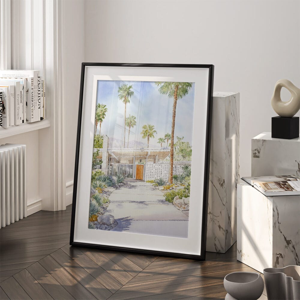 03 - Palm Springs California Watercolor Art - Digital Downloads - Frame Standing on floor.jpg 03 - Palm Springs California Watercolor Art - Digital Downloads - Frame Standing on floor.jpg