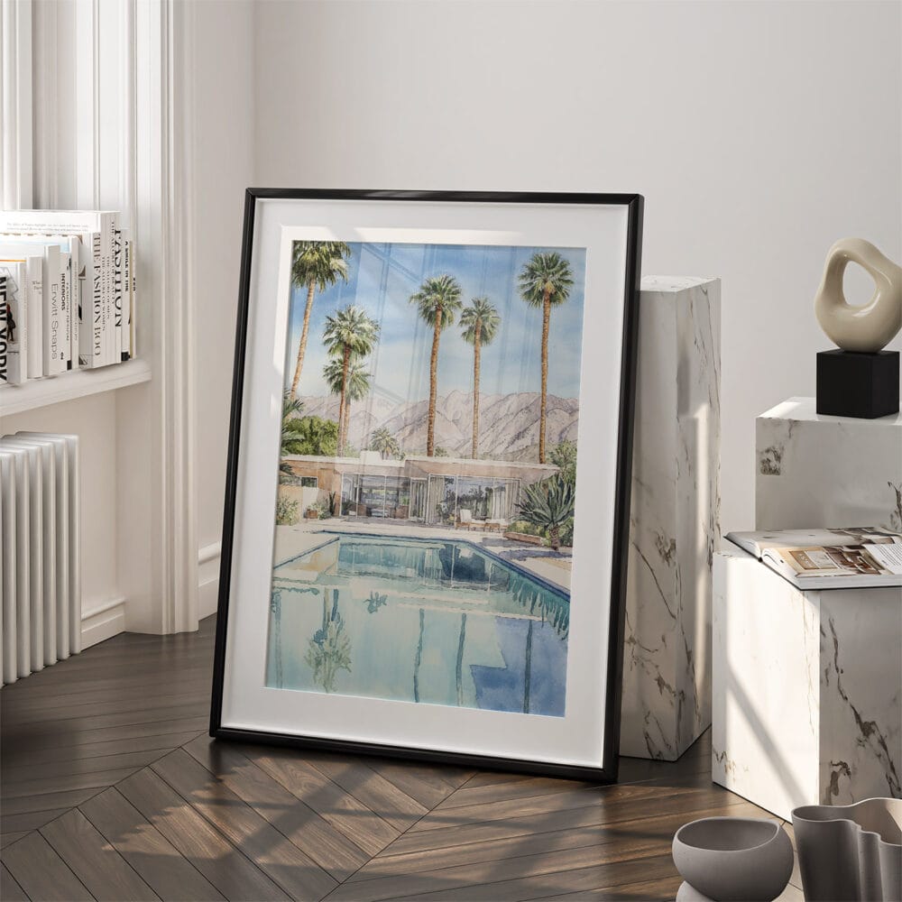 03 - Palm Springs Pool Villa Watercolor Art - Digital Downloads - Frame Standing on floor.jpg 03 - Palm Springs Pool Villa Watercolor Art - Digital Downloads - Frame Standing on floor.jpg