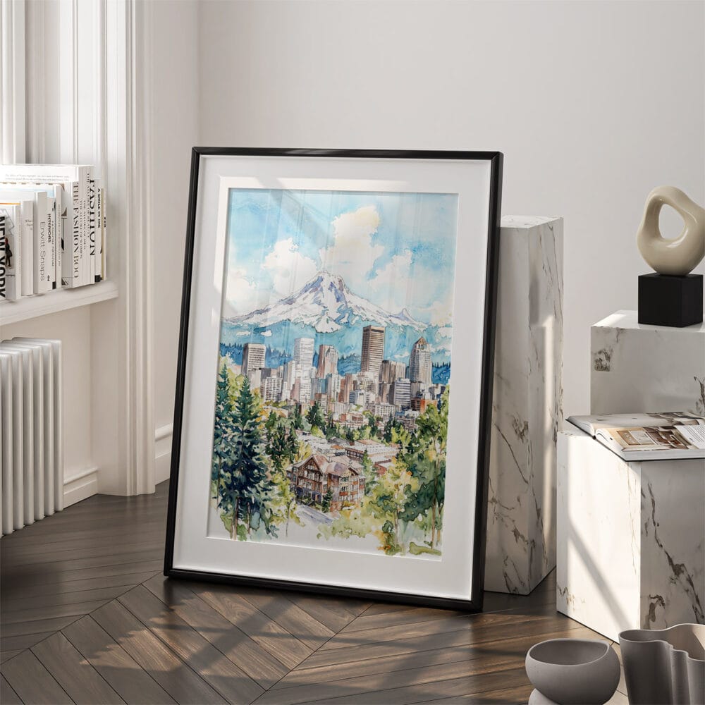 03 - Portland Oregon Watercolor Art - Digital Downloads - Frame Standing on floor.jpg 03 - Portland Oregon Watercolor Art - Digital Downloads - Frame Standing on floor.jpg