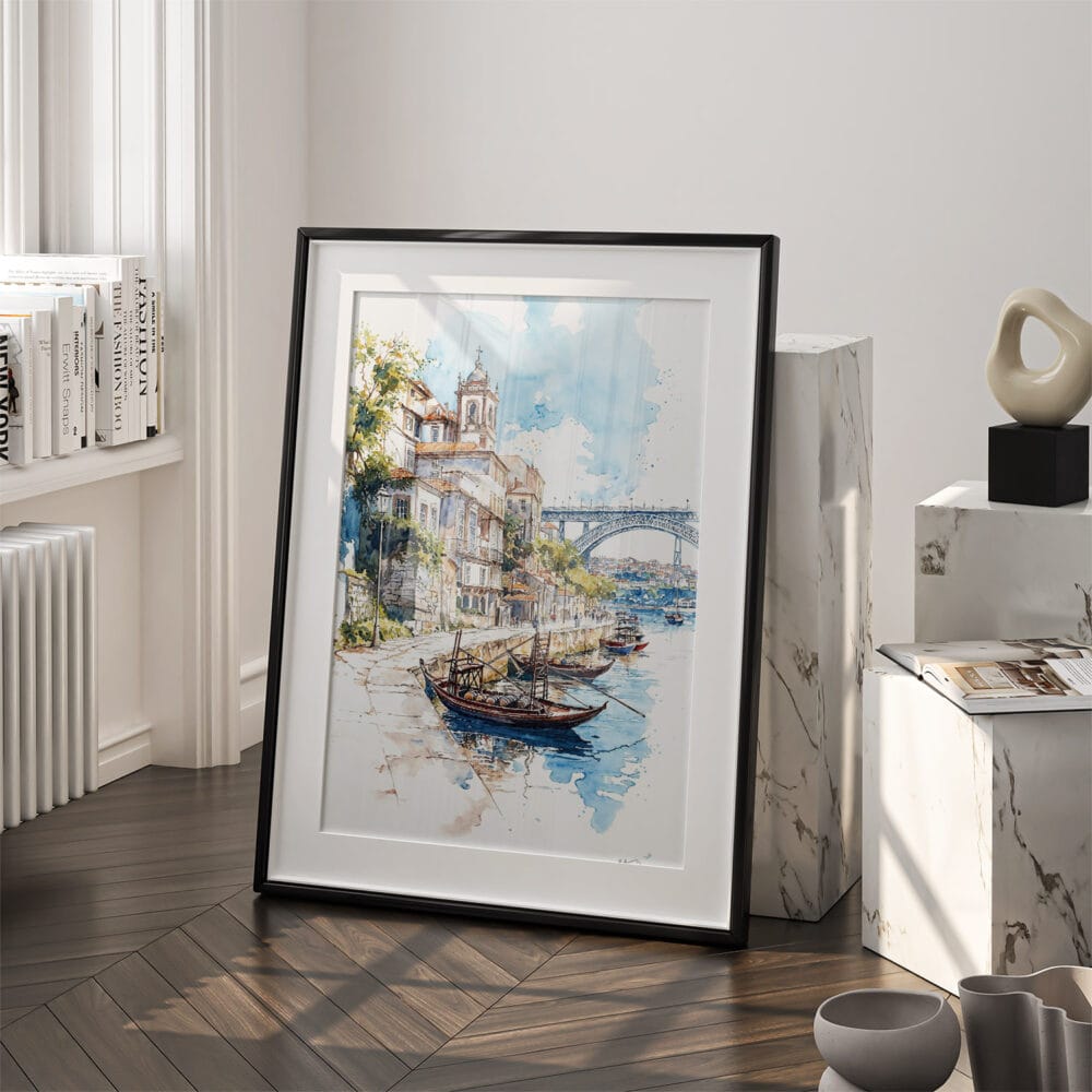 03 - Porto 2 Watercolor Art - Digital Downloads - Frame Standing on floor.jpg 03 - Porto 2 Watercolor Art - Digital Downloads - Frame Standing on floor.jpg