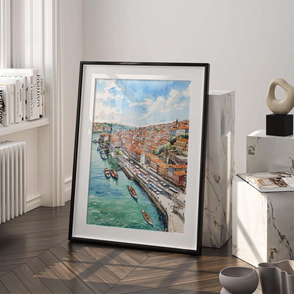 03 - Porto Skyline Watercolor Art - Digital Downloads - Frame Standing on floor.jpg 03 - Porto Skyline Watercolor Art - Digital Downloads - Frame Standing on floor.jpg