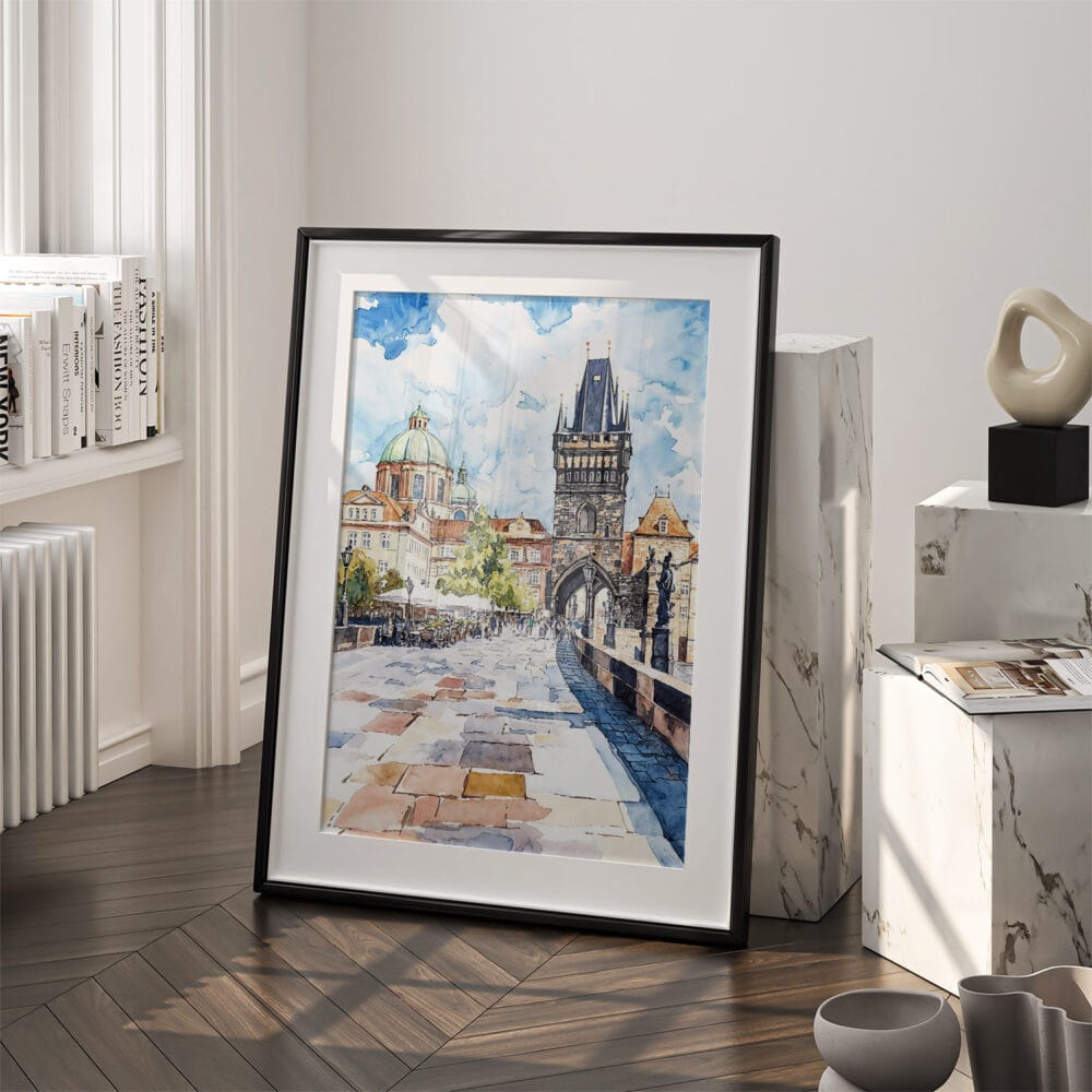 03 - Prague Charles Bridge Watch TowerWatercolor Art - Digital Downloads - Frame Standing on floor.jpg 03 - Prague Charles Bridge Watch TowerWatercolor Art - Digital Downloads - Frame Standing on floor.jpg