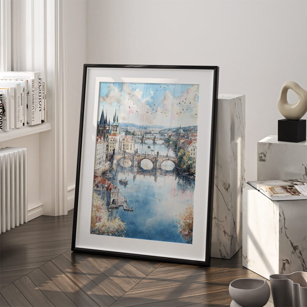 03 - Prague Skyline Watercolor Art - Digital Downloads - Frame Standing on floor.jpg 03 - Prague Skyline Watercolor Art - Digital Downloads - Frame Standing on floor.jpg