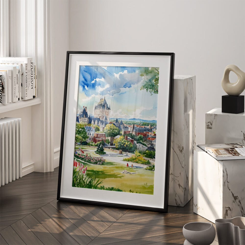 03 - Quebec Château Frontenac Watercolor Art - Digital Downloads - Frame Standing on floor.jpg 03 - Quebec Château Frontenac Watercolor Art - Digital Downloads - Frame Standing on floor.jpg