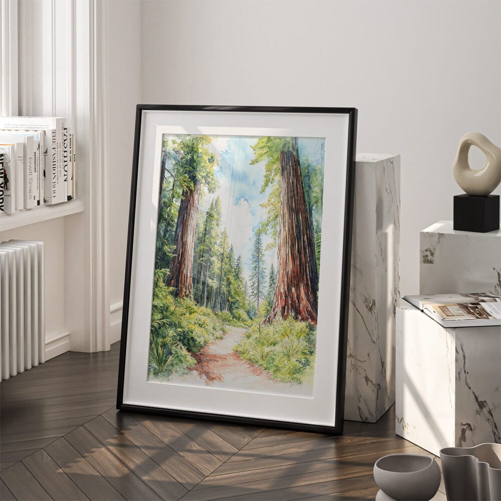 03 - Redwood National Park California Watercolor Art - Digital Downloads - Frame Standing on floor.jpg 03 - Redwood National Park California Watercolor Art - Digital Downloads - Frame Standing on floor.jpg