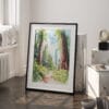 03 - Redwood National Park California Watercolor Art - Digital Downloads - Frame Standing on floor.jpg