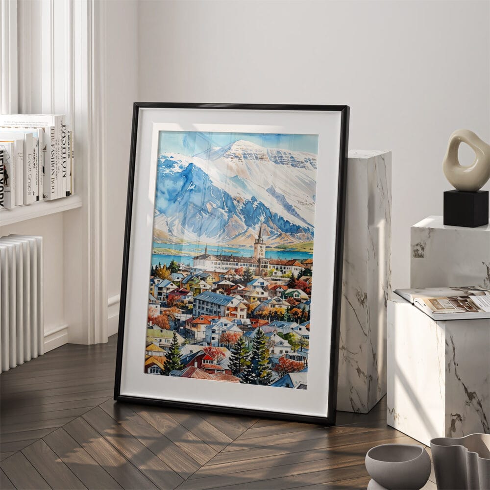 03 - Reykjavik Watercolor Art - Digital Downloads - Frame Standing on floor.jpg 03 - Reykjavik Watercolor Art - Digital Downloads - Frame Standing on floor.jpg