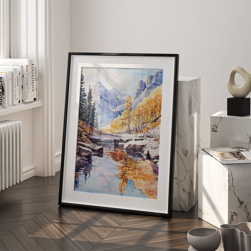 03 - Rocky Mountains Canada Watercolor Art - Digital Downloads - Frame Standing on floor.jpg 03 - Rocky Mountains Canada Watercolor Art - Digital Downloads - Frame Standing on floor.jpg
