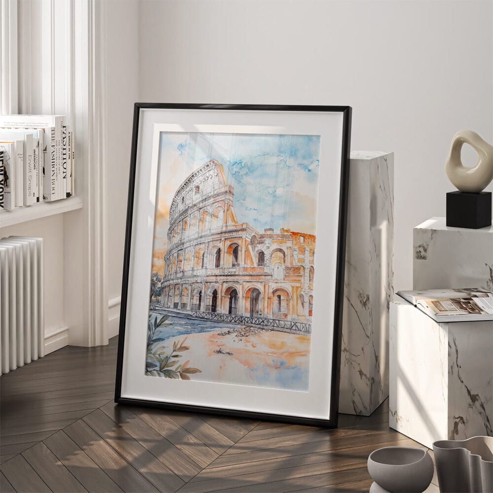 03 - Rome Colosseum Watercolor Art - Digital Downloads - Frame Standing on floor.jpg 03 - Rome Colosseum Watercolor Art - Digital Downloads - Frame Standing on floor.jpg