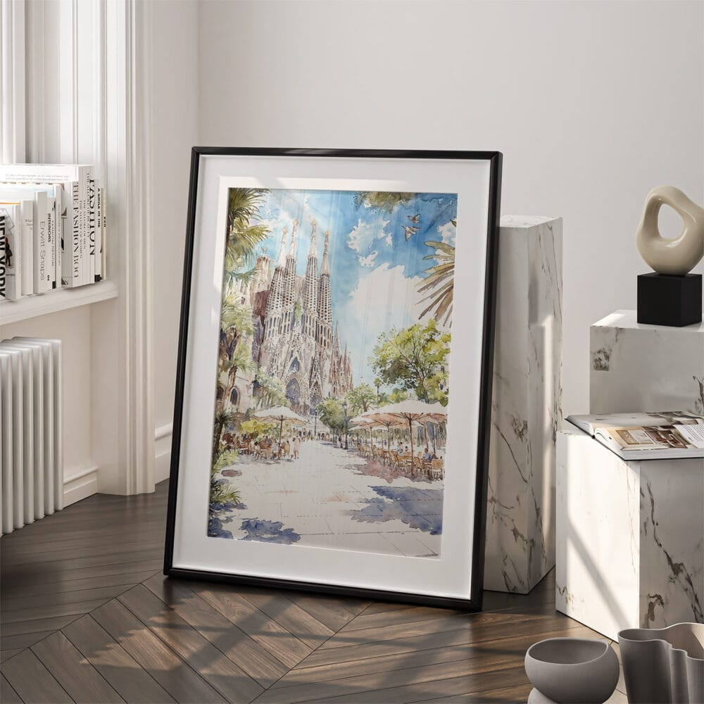 03 - Sagrada Familia Watercolor Art - Digital Downloads - Frame Standing on floor.jpg 03 - Sagrada Familia Watercolor Art - Digital Downloads - Frame Standing on floor.jpg