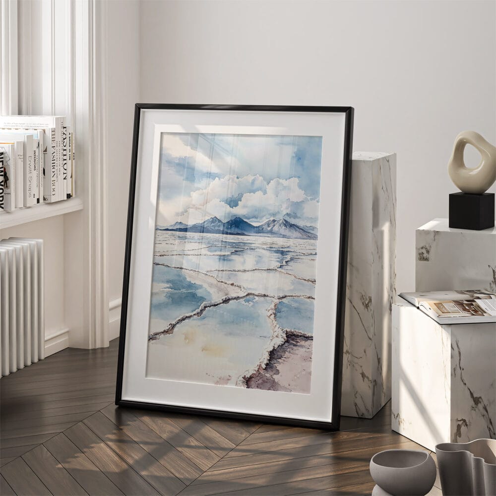 03 - Salar de Uyuni Watercolor Art - Digital Downloads - Frame Standing on floor.jpg 03 - Salar de Uyuni Watercolor Art - Digital Downloads - Frame Standing on floor.jpg