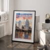 03 - San Diego Skyline Watercolor Art - Digital Downloads - Frame Standing on floor.jpg