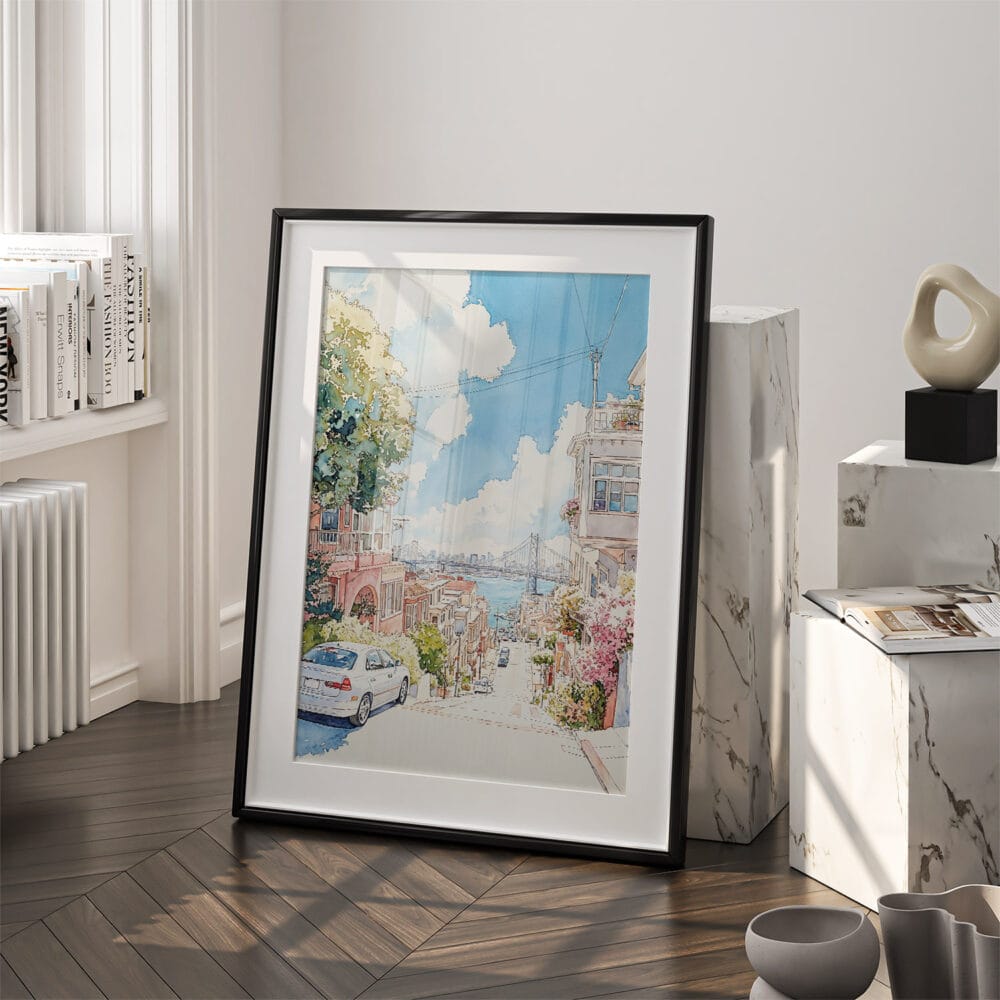 03 - San Francisco Lombard Street Watercolor Art - Digital Downloads - Frame Standing on floor.jpg 03 - San Francisco Lombard Street Watercolor Art - Digital Downloads - Frame Standing on floor.jpg