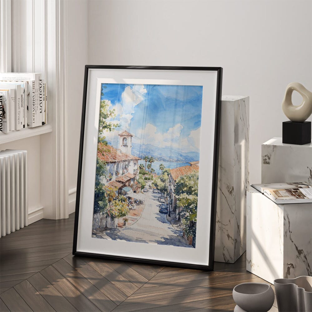 03 - Santa Barbara California Watercolor Art - Digital Downloads - Frame Standing on floor.jpg 03 - Santa Barbara California Watercolor Art - Digital Downloads - Frame Standing on floor.jpg