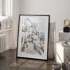 03 - Santorini Blue Dome Watercolor Art - Digital Downloads - Frame Standing on floor.jpg