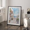 03 - Santorini Watercolor Art - Digital Downloads - Frame Standing on floor.jpg