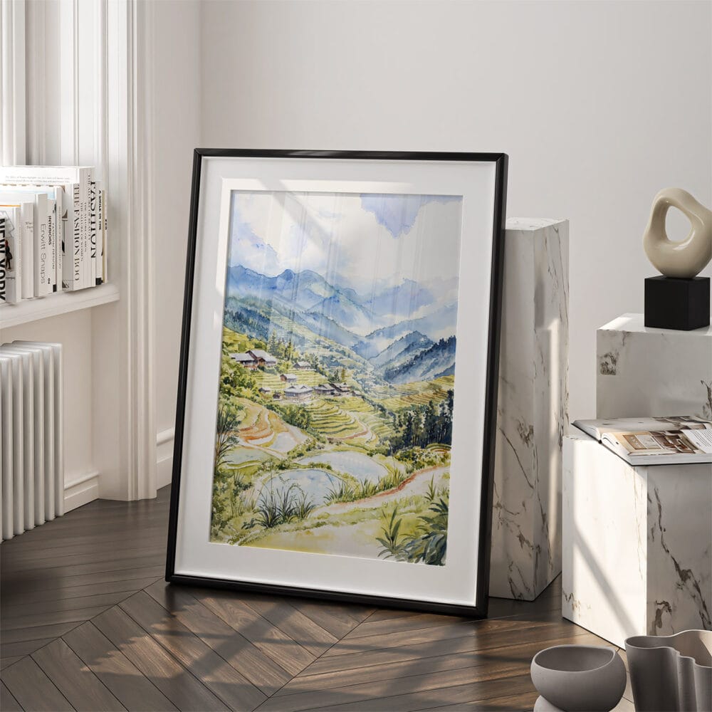 03 - Sapa Vietnam Watercolor Art - Digital Downloads - Frame Standing on floor.jpg 03 - Sapa Vietnam Watercolor Art - Digital Downloads - Frame Standing on floor.jpg