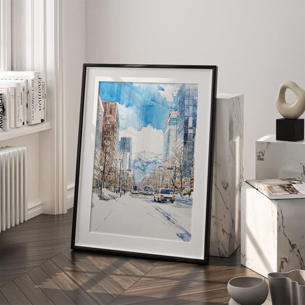 03 - Sapporo City Watercolor Art - Digital Downloads - Frame Standing on floor.jpg 03 - Sapporo City Watercolor Art - Digital Downloads - Frame Standing on floor.jpg